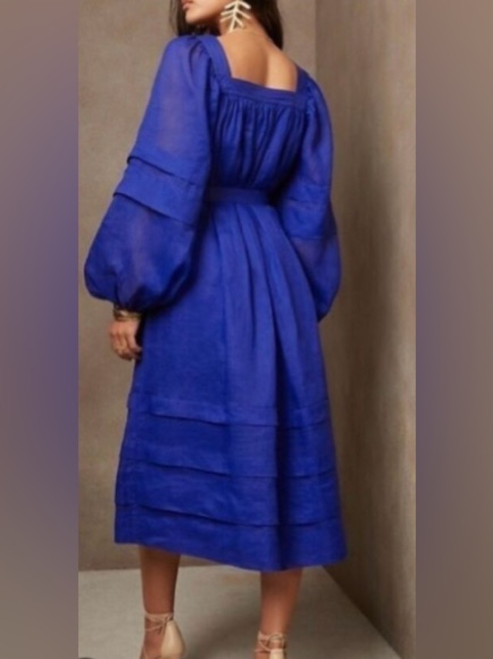 Banana Republic - NEW - Ramie Long Sleeve Tie Waist Midi Dress - Picture 2 of 13